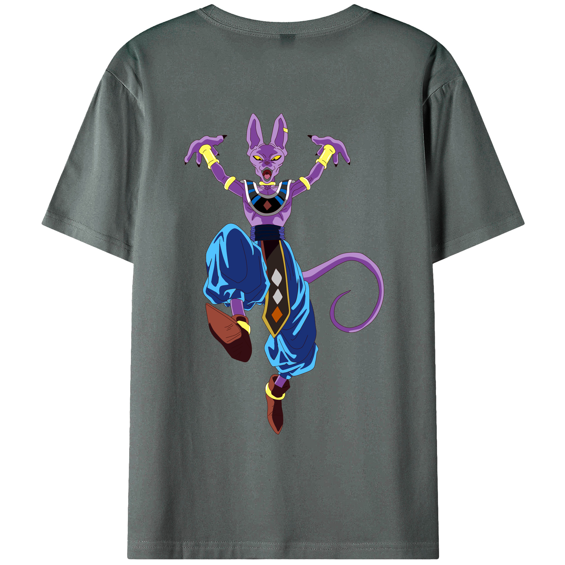 （画像用） ドラゴンボール ビルス 破壊神ビルス DRAGON BALL Beerus Birusu 綿100％ メンズ半袖Tシャツ（バックプリント） 通気性
